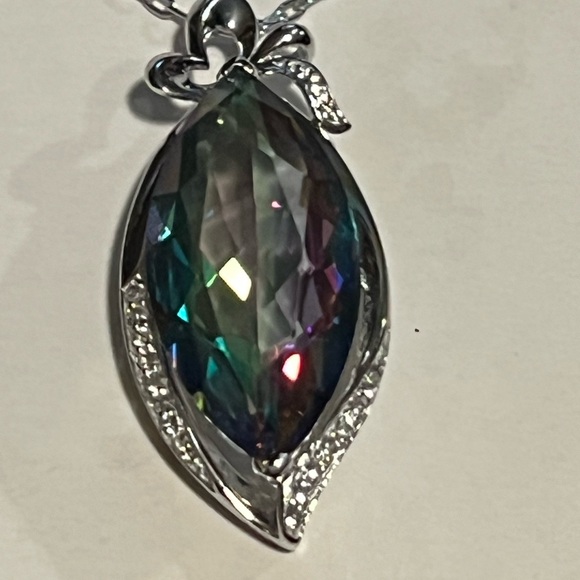 3 pc BEAUTIFUL STERLING SILVER & LARGE MYSTIC TOPAZ RING 8 & Pendant 14CTW ea - Picture 3 of 8